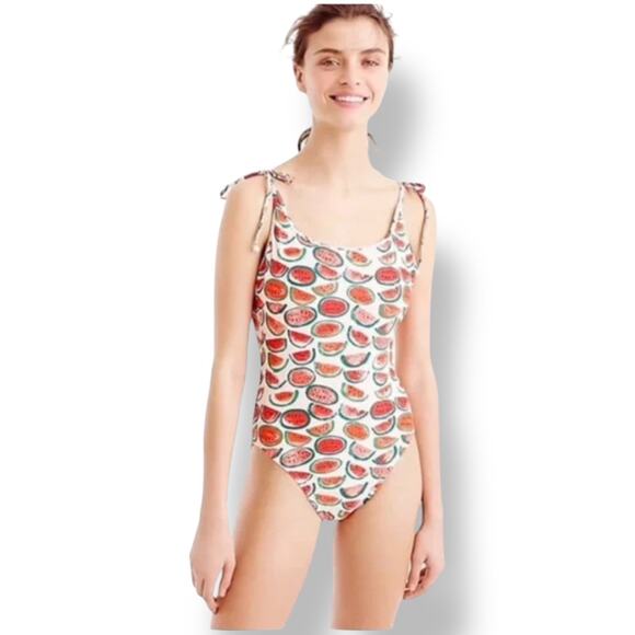 J.Crew Watermelon Print One-Piece Swimsuit Women's M Red Pink - Picture 1 of 12